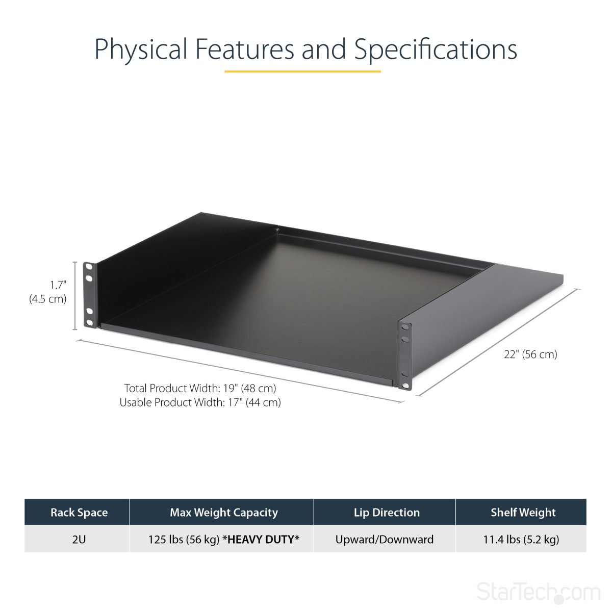Startech.com 2U Fixed Rack Mount Shelf TAA CABSHELFHD