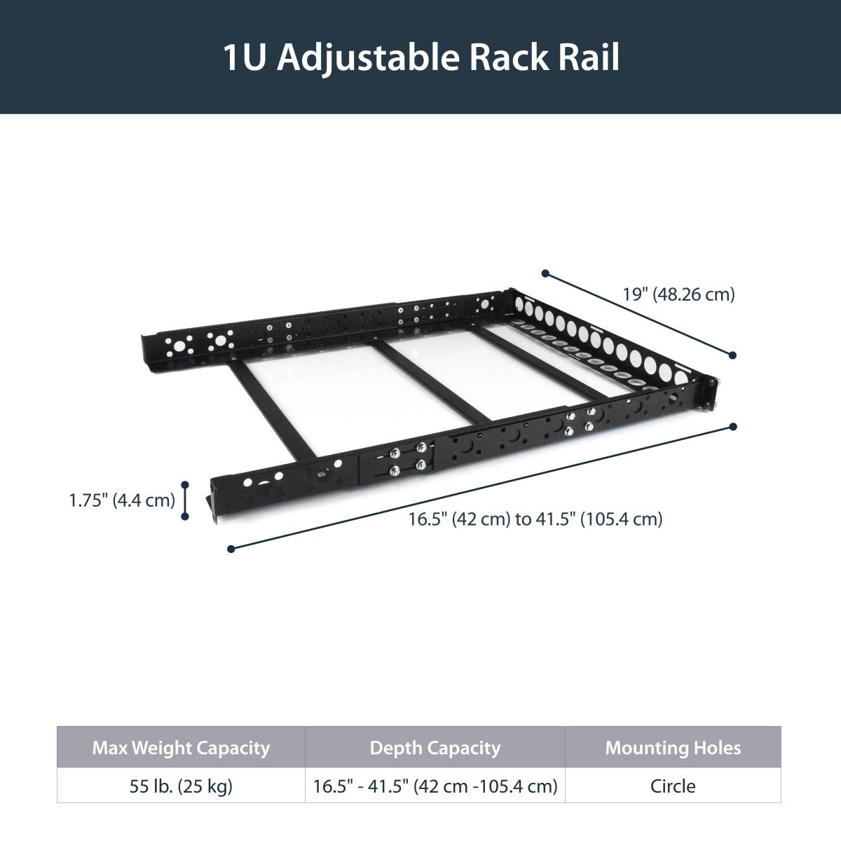 Startech.com Univ Server Rack Rails TAA UNIRAILS1U