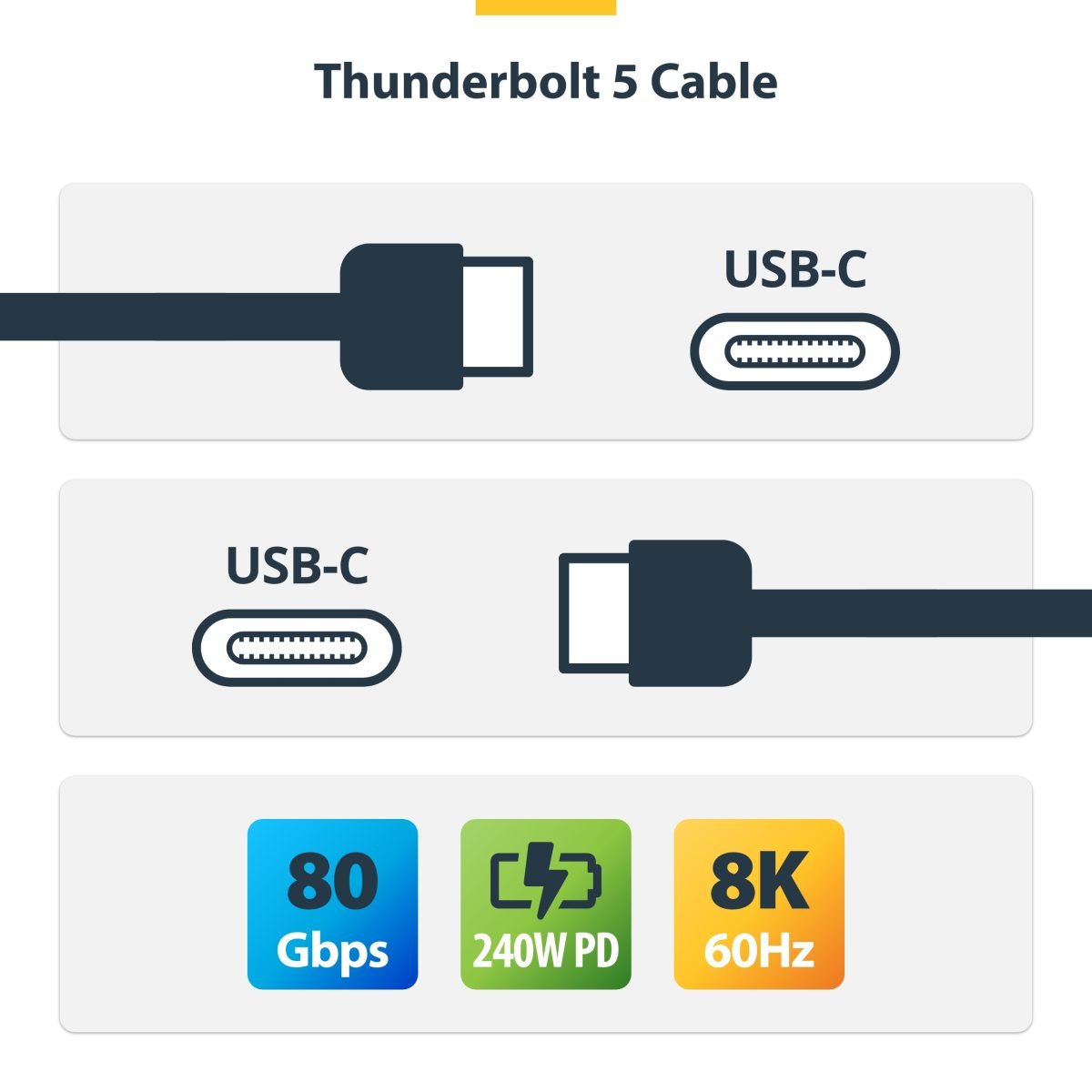 Startech.com 3ft (1m) Thunderbolt 5 Cable TBLT5MM1M240W