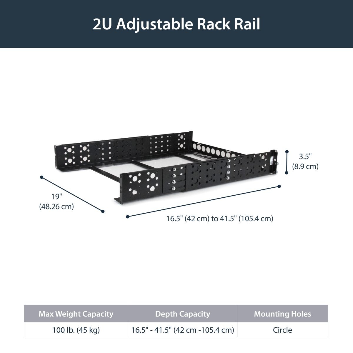 Startech.com 2U Fixed 19" Rack TAA UNIRAILS2U