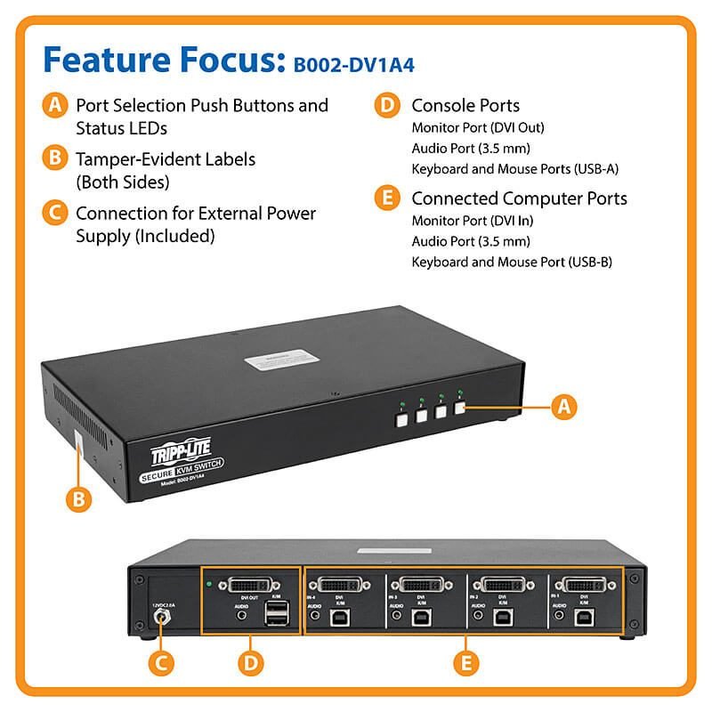 Eaton SECURE KVM SWITCH 4 PORT DP 4K B002-DP1A4-N4