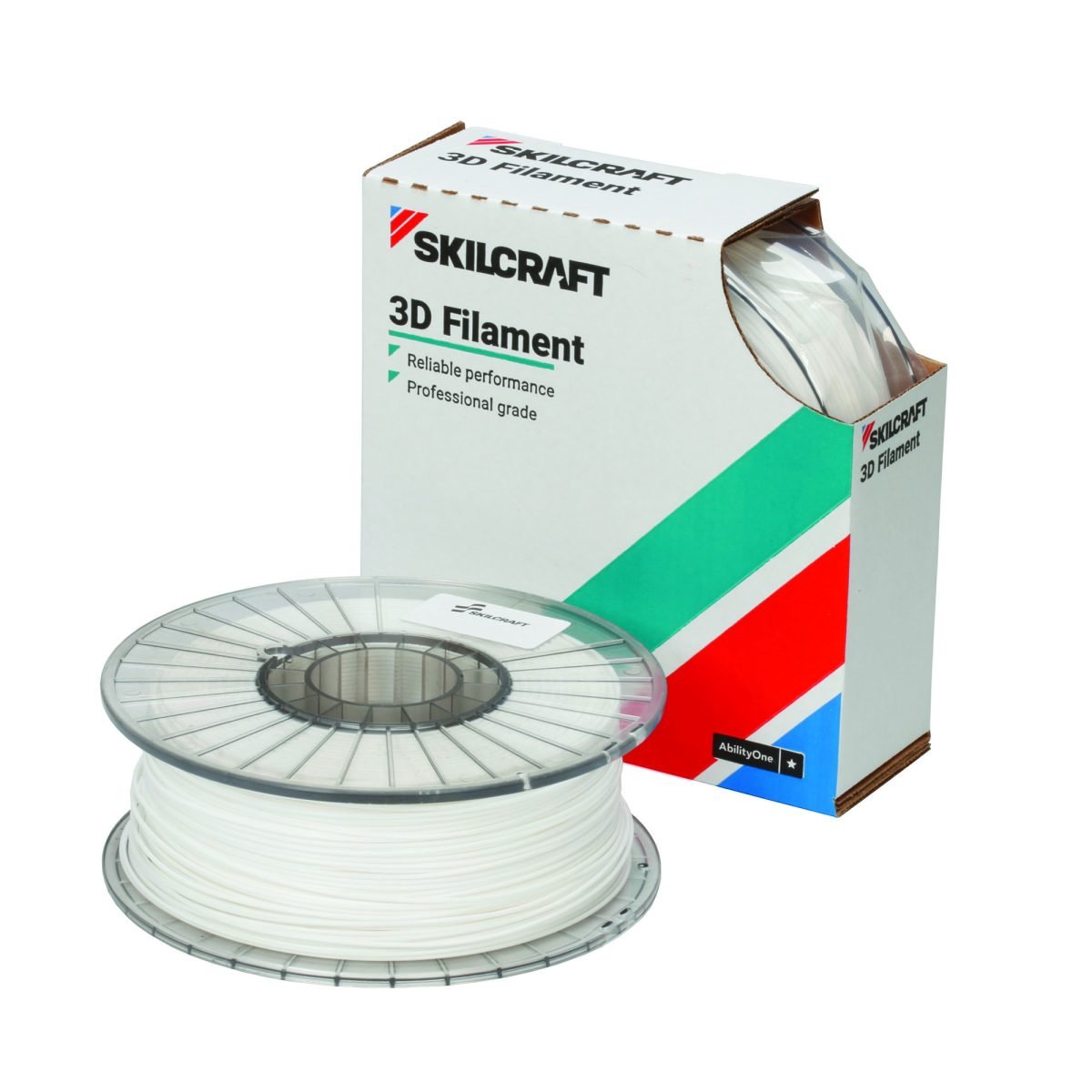 AbilityOne SKILCRAFT 3D Printer Filament, Acrylonitrile Butadiene Styrene, White, 1kg of 2.85 mm
