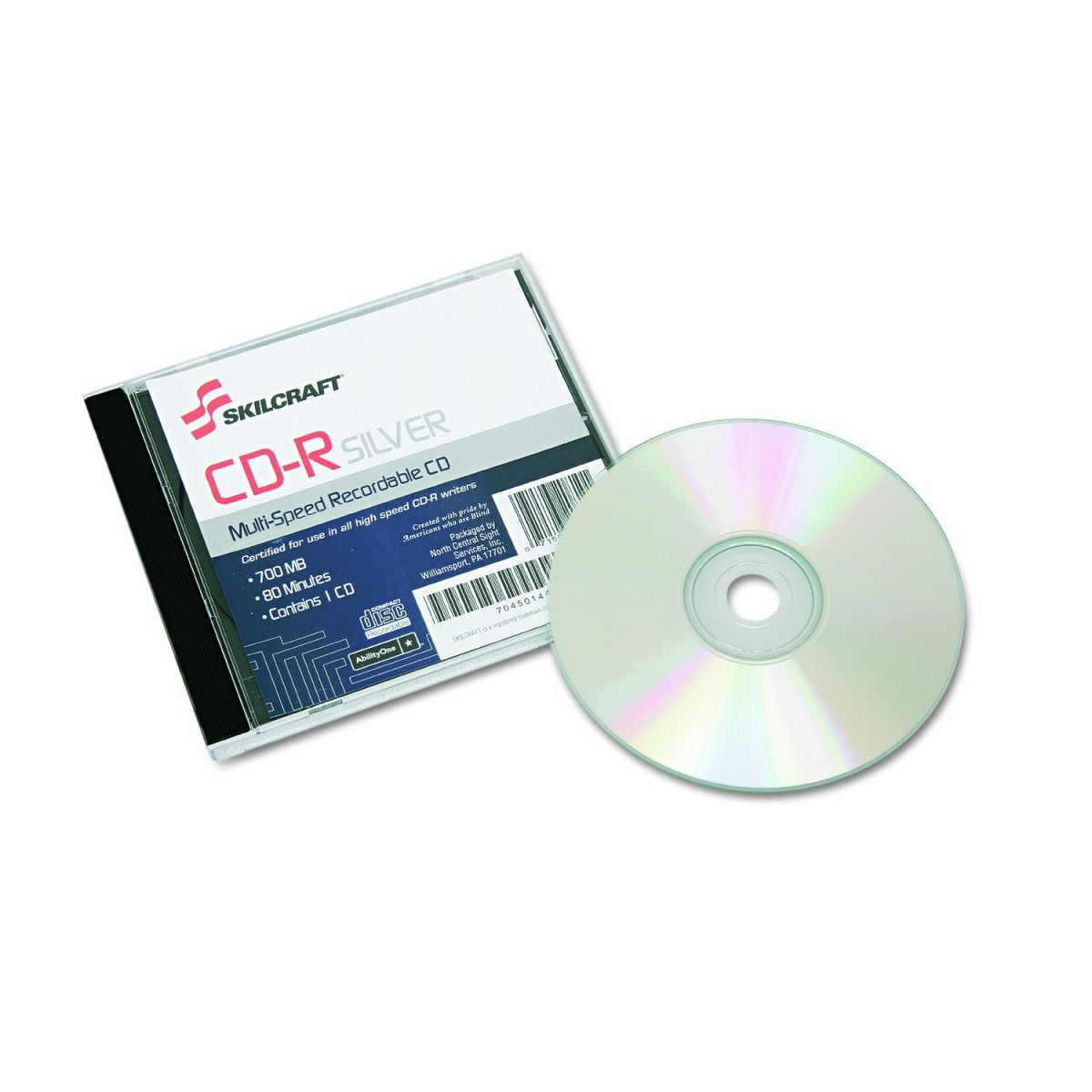 AbilityOne SKILCRAFT Compact Disc, Recordable, Single, Silver 7045-01-444-5160