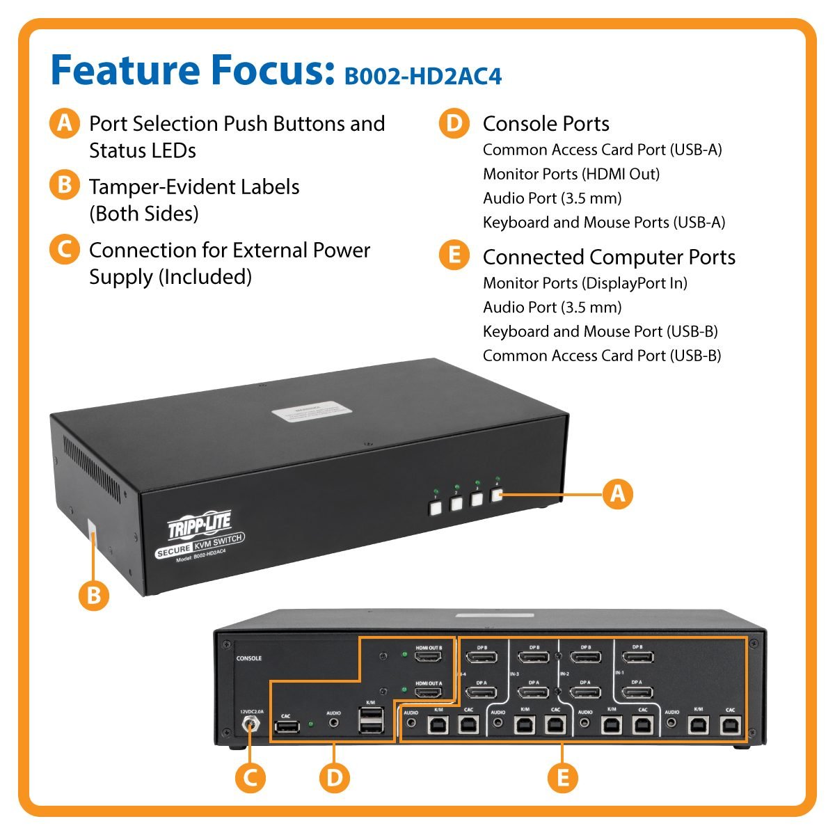 EATON TRIPP LITE SERIES MASTER-POWE 4PORT HDMI TO DP KVM SWITCH B002-HD2AC4