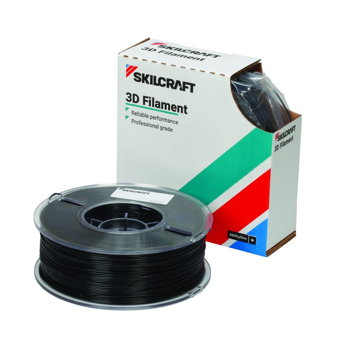 AbilityOne SKILCRAFT 3D Printer Filament, Acrylonitrile Butadiene Styrene, Black,1kg of 1.75 mm