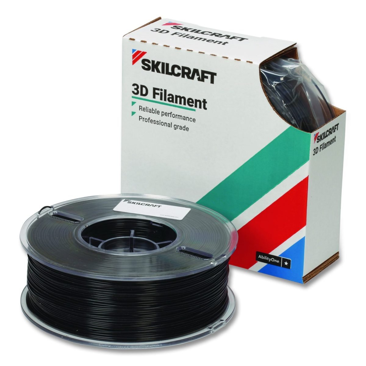AbilityOne SKILCRAFT 3D Printer Filament, Acrylonitrile Butadiene Styrene, Black, 1kg of 2.85 mm