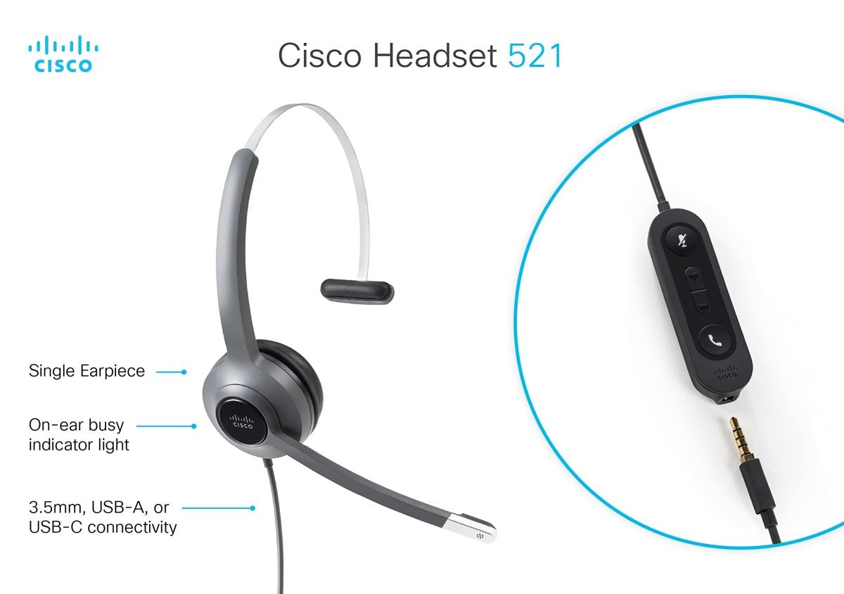 Cisco Systems 521 Wired Single 3.5mm  USBC CP-HS-W-521-USBC