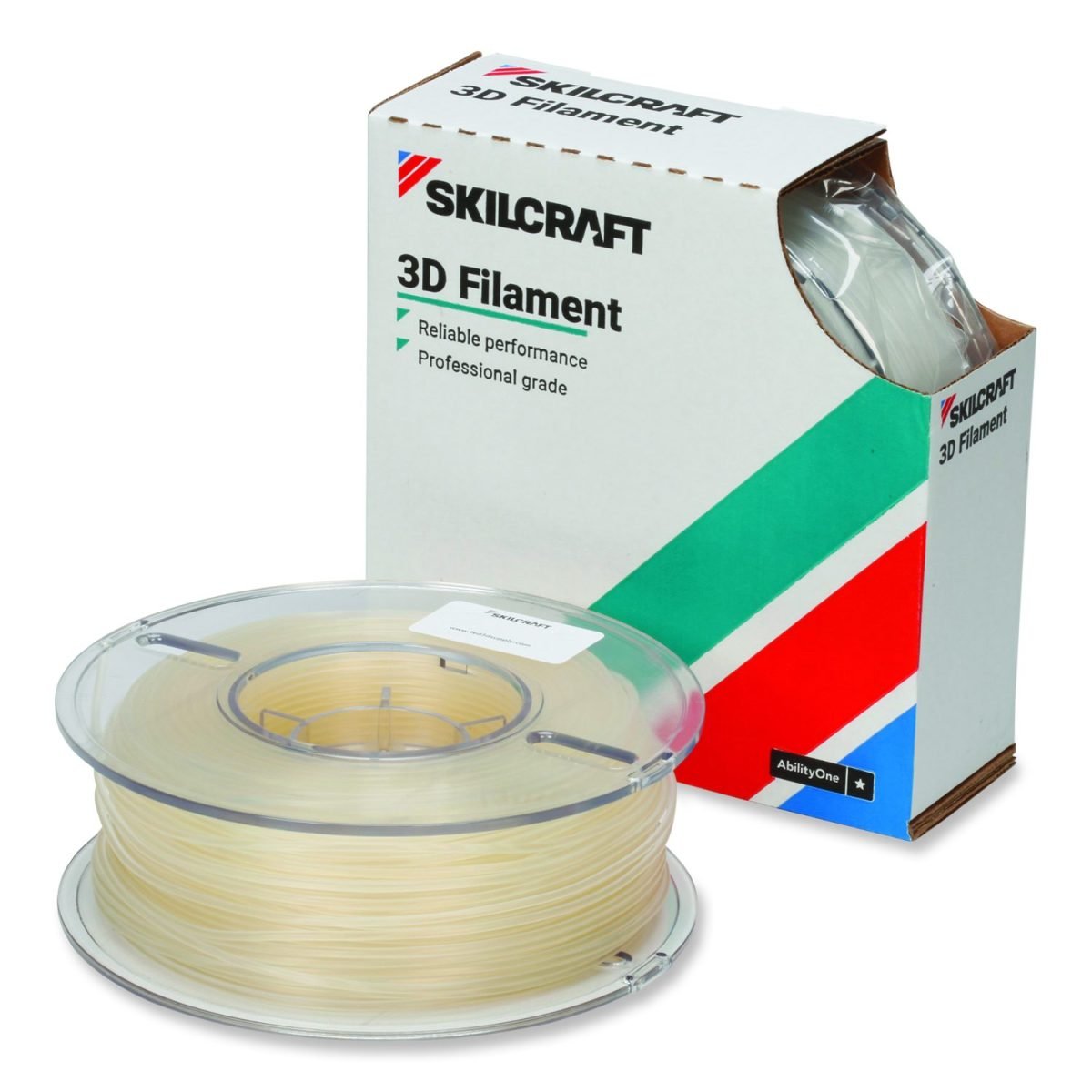 AbilityOne SKILCRAFT 3D Printer Filament, Acrylonitrile Butadiene Styrene, Natural, 1kg of 2.85 mm