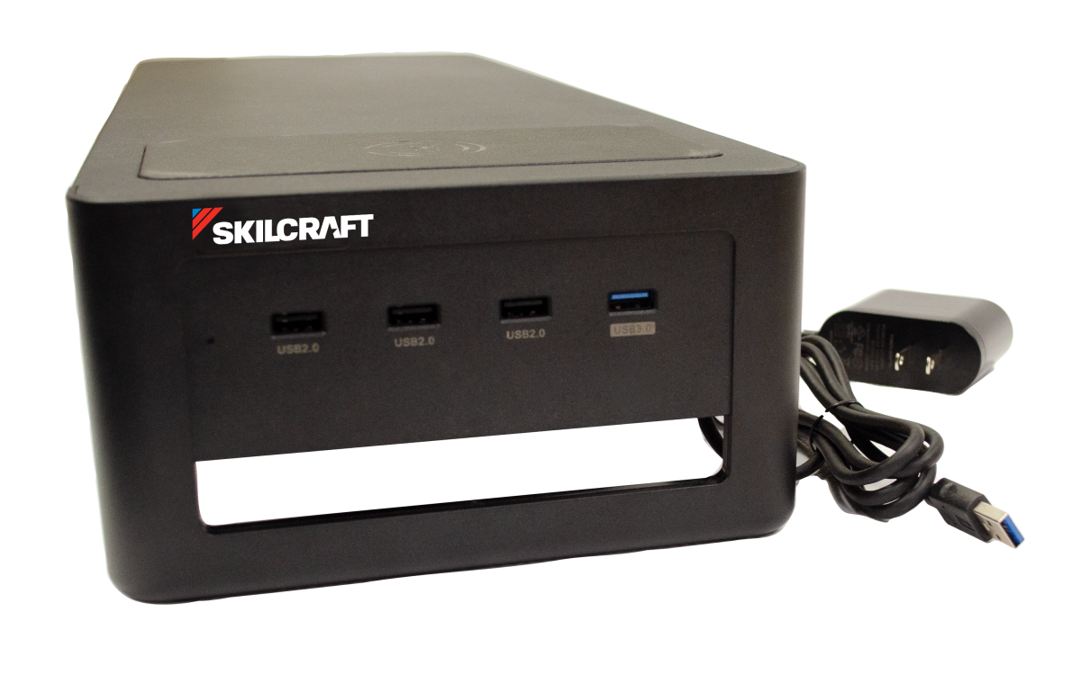 AbilityOne SKILCRAFT Monitor Stand, Wireless and USB Charging, 21.5" Wide, Black 7110-01-713-5323