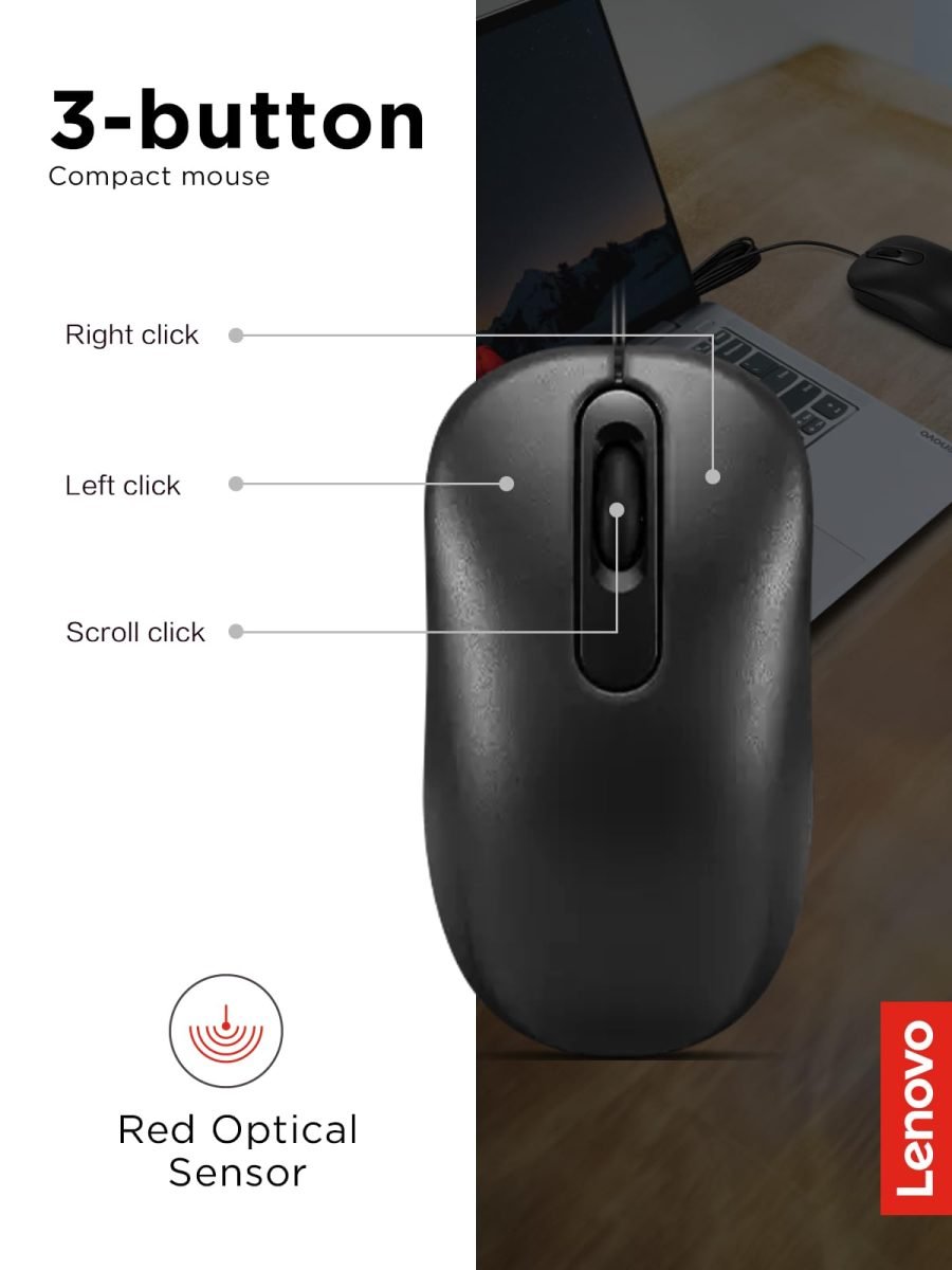 Lenovo 100 USB A Wired Mouse GY51K20071