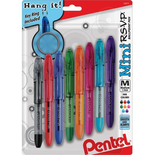 Pentel of America Pen Rsvp Bp Mini Medium Assorted 8 Pack PENBK91MNBP8M