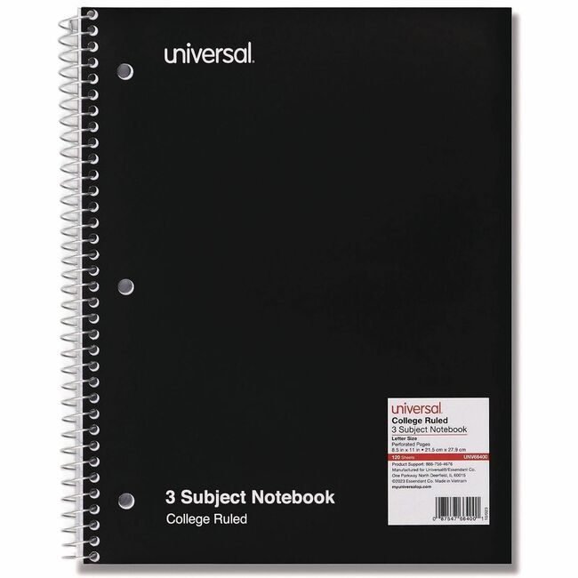 Universal Office Products Notebook 3SUB 8.5X11 Black UNV66400