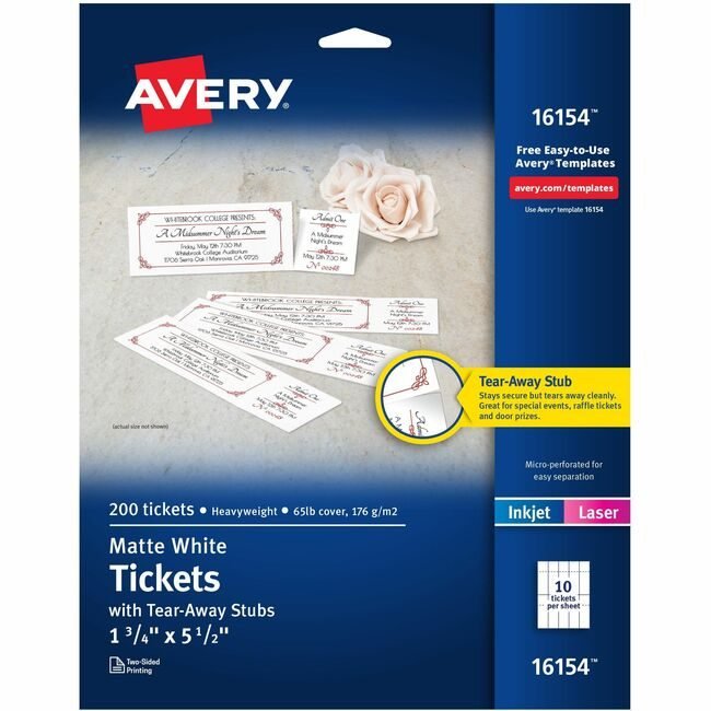 Avery Products Corporation Tickets Printable W/Stubs AVE16154