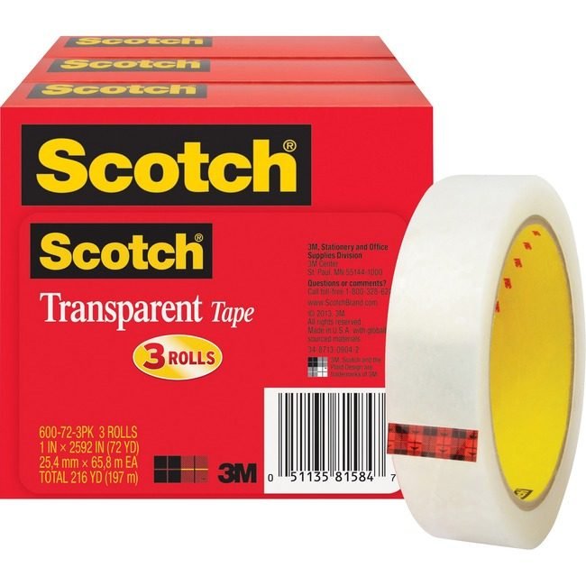 3M Company Tape Roll Transp 1X2592 3 Pack MMM600-72-3PK