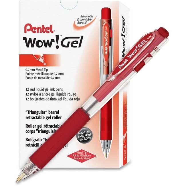 Pentel of America Pen Gel Wow! 0.7MM Red PENK437B