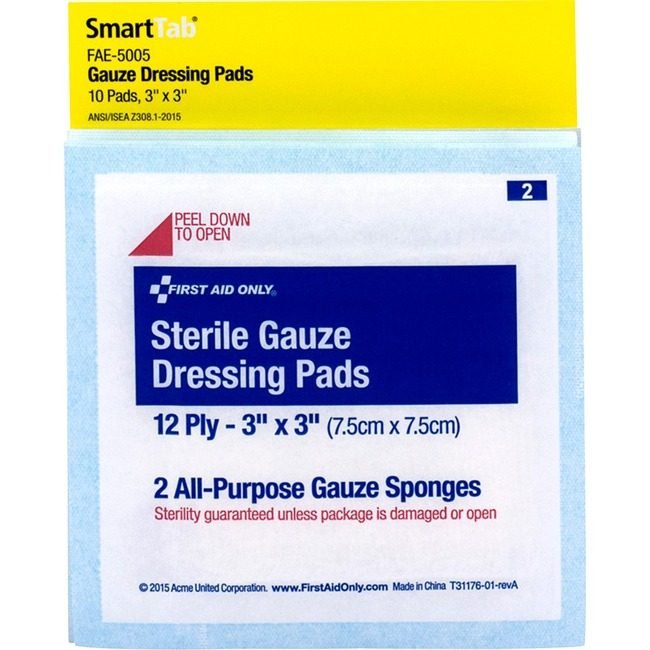Acme United Corporation First Aid Only Pads Gauze 3"X3" FAOFAE-5005