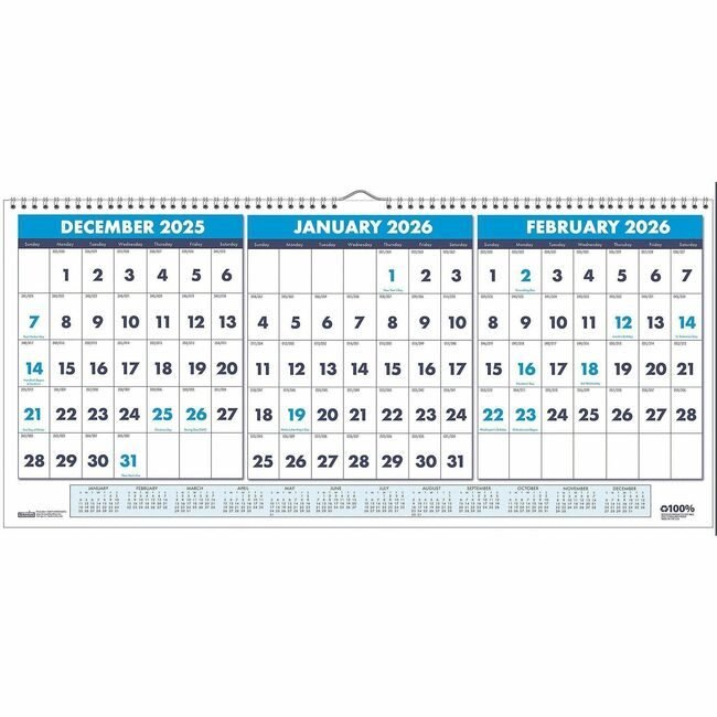 House of Doolittle Calendar Wall 3-MNTH Hrzntl HOD3648