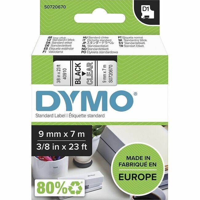 Newell Brands DYMO Cartridge Tape 3/8" Black/Clea DYMS0720670