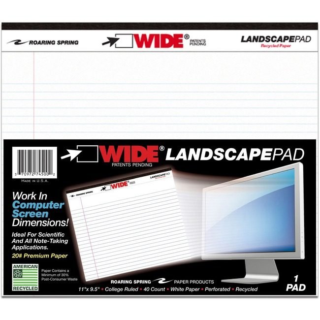 Roaring Spring Paper Products Pad 11"X9.5" White Ruled ROA74500