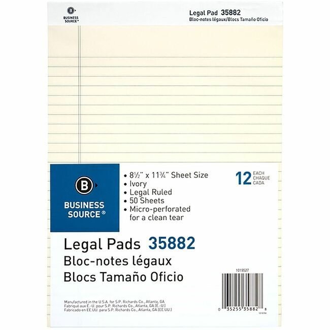 Business Source Pad Lgl Ruld 8.5X11 Iy BSN35882