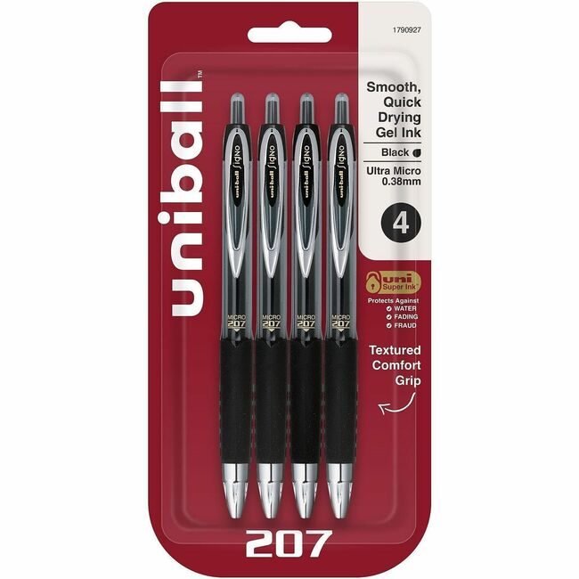 Mitsubishi Pencil Co. / uni-ball Pen Gel 207 0.38MM 4 Pack Black UBC1790927