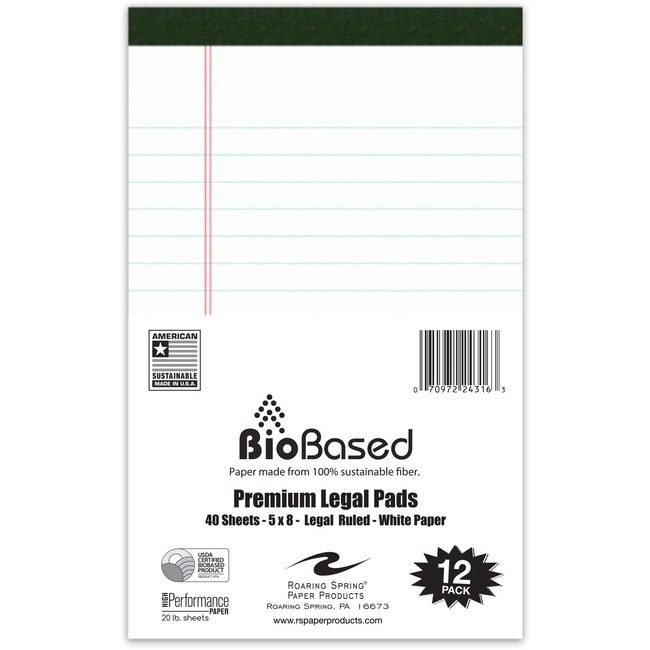 Roaring Spring Paper Products Pad Bio Legal 5X8 White ROA24316
