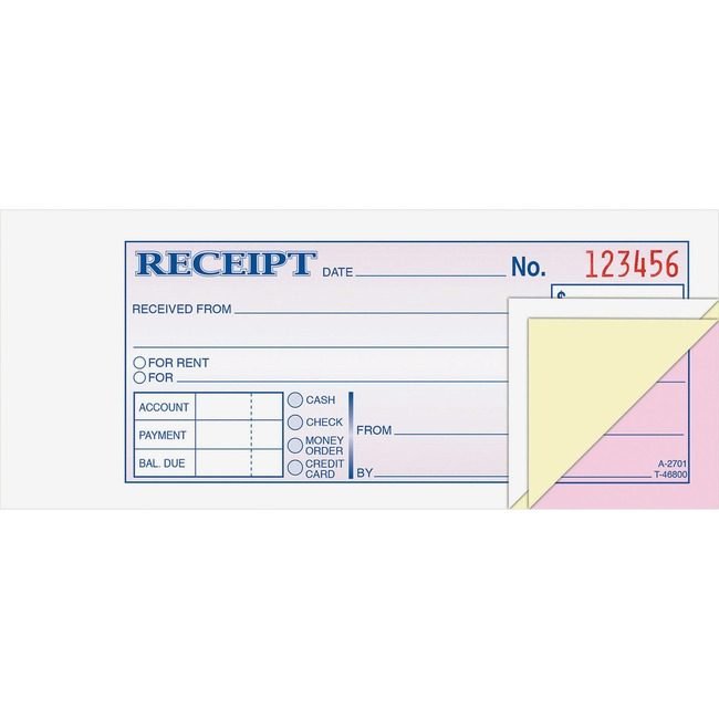 Adams Business Forms Book Receipt 3PT Tapebound ABFTC2701