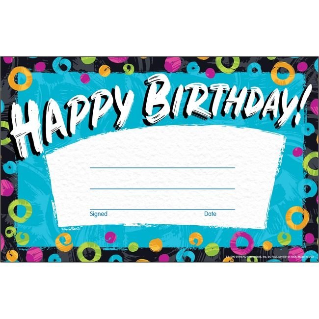 TREND Enterprises Certificate Birthday 30/PK TEP81090