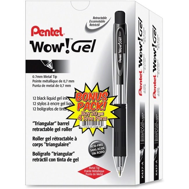 Pentel of America Pen Gel Wow! 0.7MM Black 24 Pack PENK437ASW2