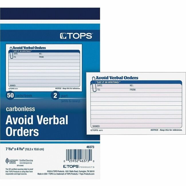 TOPS Products Book Avoid Verb Orders 2-PRT TOP46373