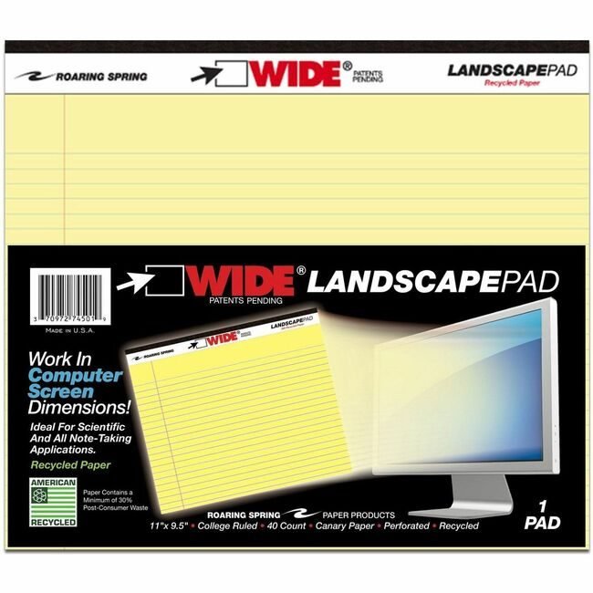 Roaring Spring Paper Products Pad 11"X9.5" Canary Ruled ROA74501CT