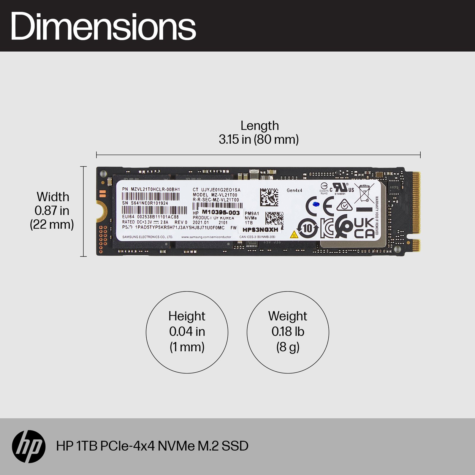 HP-CTO HP 1TB PCIe4x4 NVMe M.2 SSD 8C4X7AA