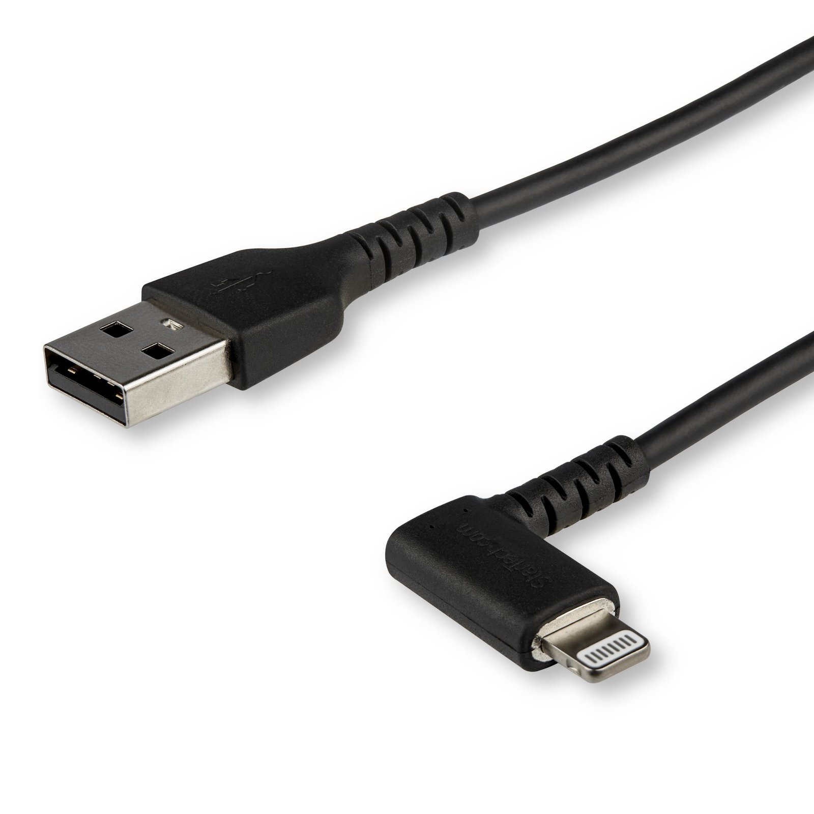 StarTech.com 3ft (1m) Durable USB A to Lightning Cable - Black 90° Right Angled Heavy Duty Rugged RUSBLTMM1MBR
