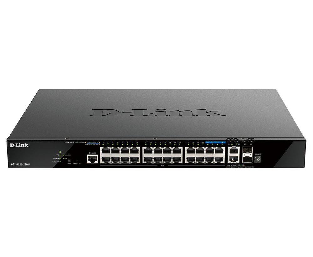 D-Link Systems 28-Port Gigabit Stackable POE+ Smart Managed Switch with 2 x 10GBase-T  10G SFP+ DGS152028MP