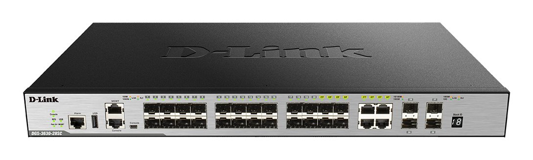 D-LINK BUSINESS PRODUCTS SOLUTIONS 24-Port SFP L3 Stackable Managed Gigabit Switch including 4 x DGS-3630-28SC/SI