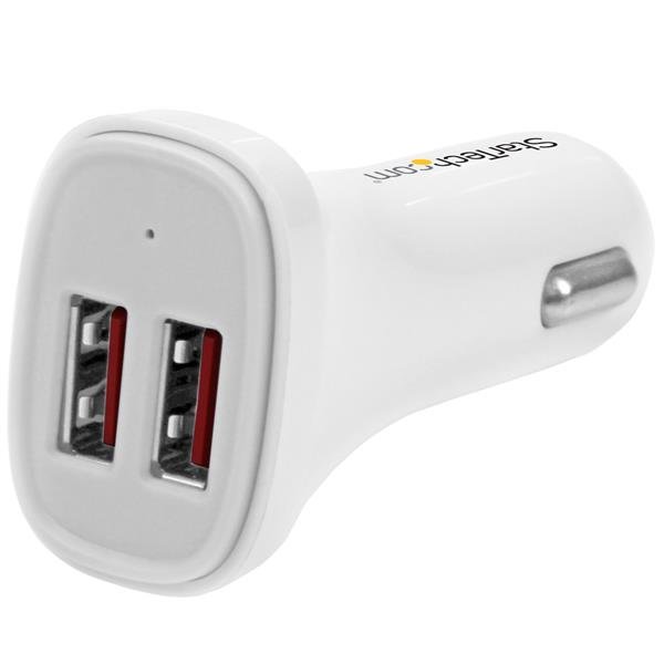 StarTech.com Dual-Port USB Car Charger - 24W/4.8A - White USB2PCARWHS