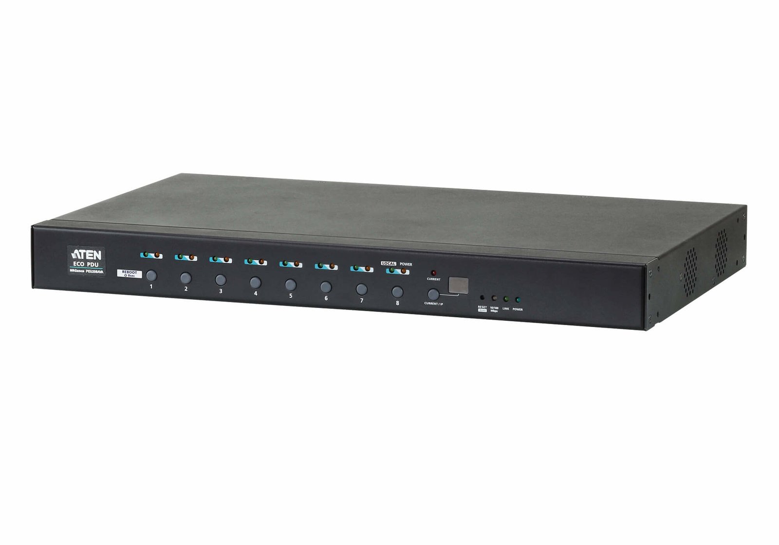 ATEN TECHNOLOGIES 1U AV 16A 8 Outlet Switched Bank Metered PDU + Free Eco Manager Software PE6208AV