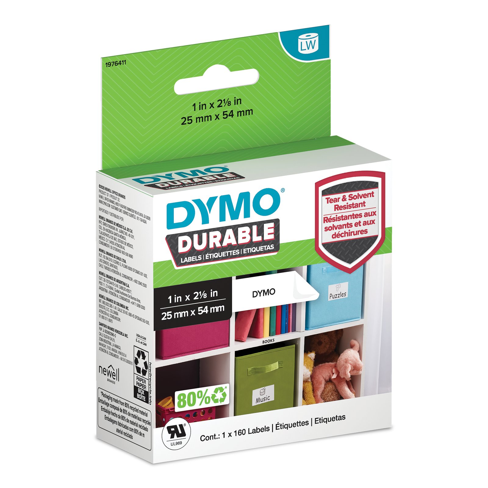 DYMO Original LabelWriter Durable Labels | 25mm x 54mm | White Poly | 160 Self-Adhesive |
