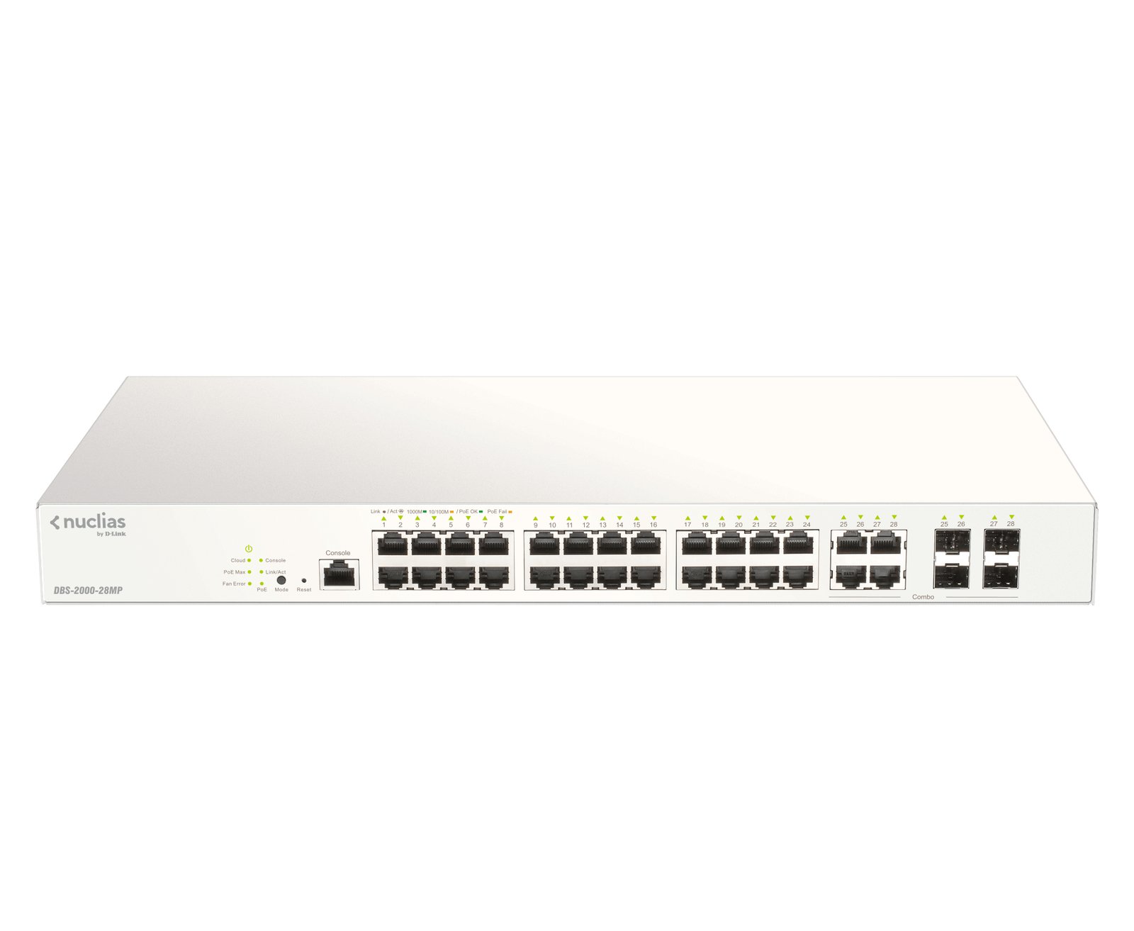 D-LINK CLOUD 28-Port Gigabit PoE+ Nuclias Smart Managed Switch including 4x 1G Combo Ports, 370W DBS-2000-28MP