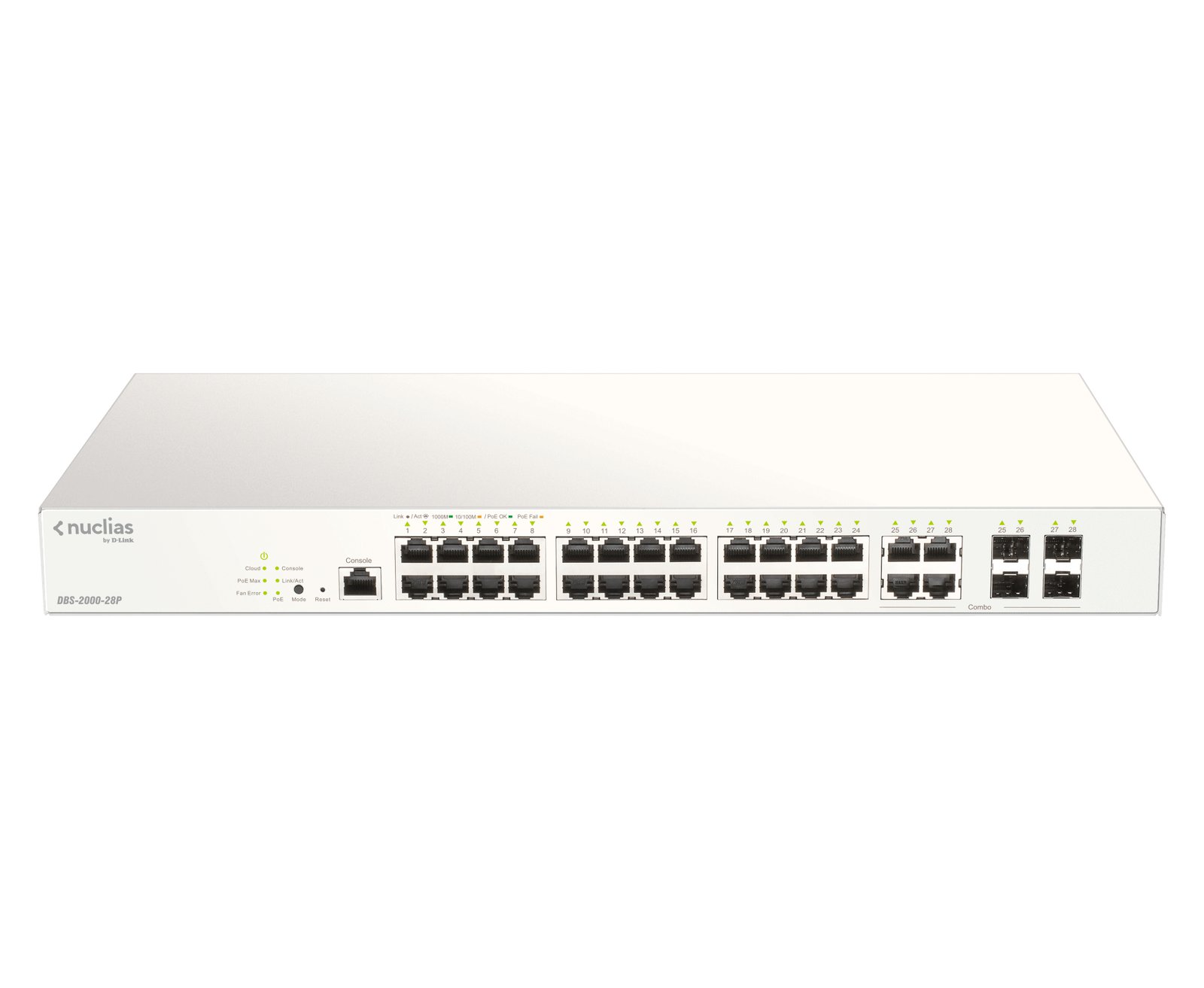 D-LINK CLOUD 28-Port Gigabit PoE+ Nuclias Smart Managed Switch including 4x 1G Combo Ports, 193W DBS-2000-28P