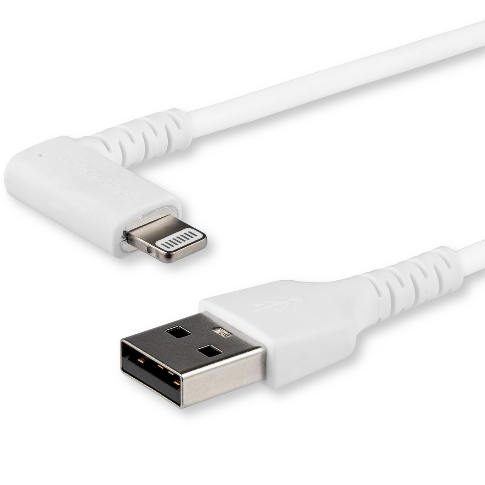 StarTech.com 6ft (2m) Durable USB A to Lightning Cable - White 90° Right Angled Heavy Duty Rugged RUSBLTMM2MWR