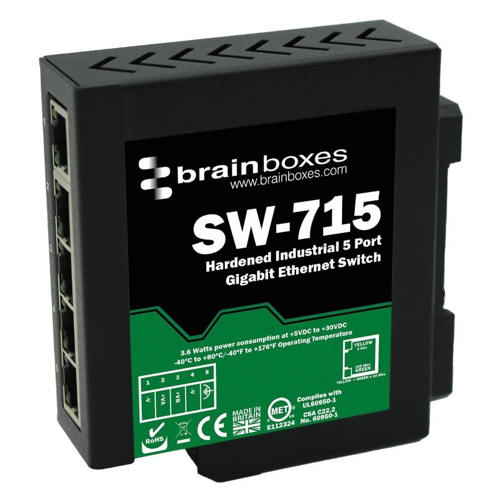 Brainboxes Hardened Industrial 5 Port Gigabit Ethernet Switch SW-715