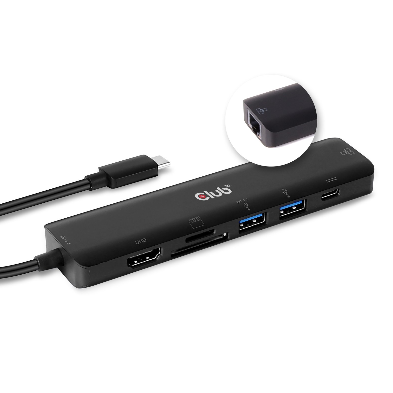 CLUB 3D CLUB3D USB type C 7in1 Hub HDMI 4K60Hz SD TF Card slot 2x A PD RJ45 Works with Thunderbolt