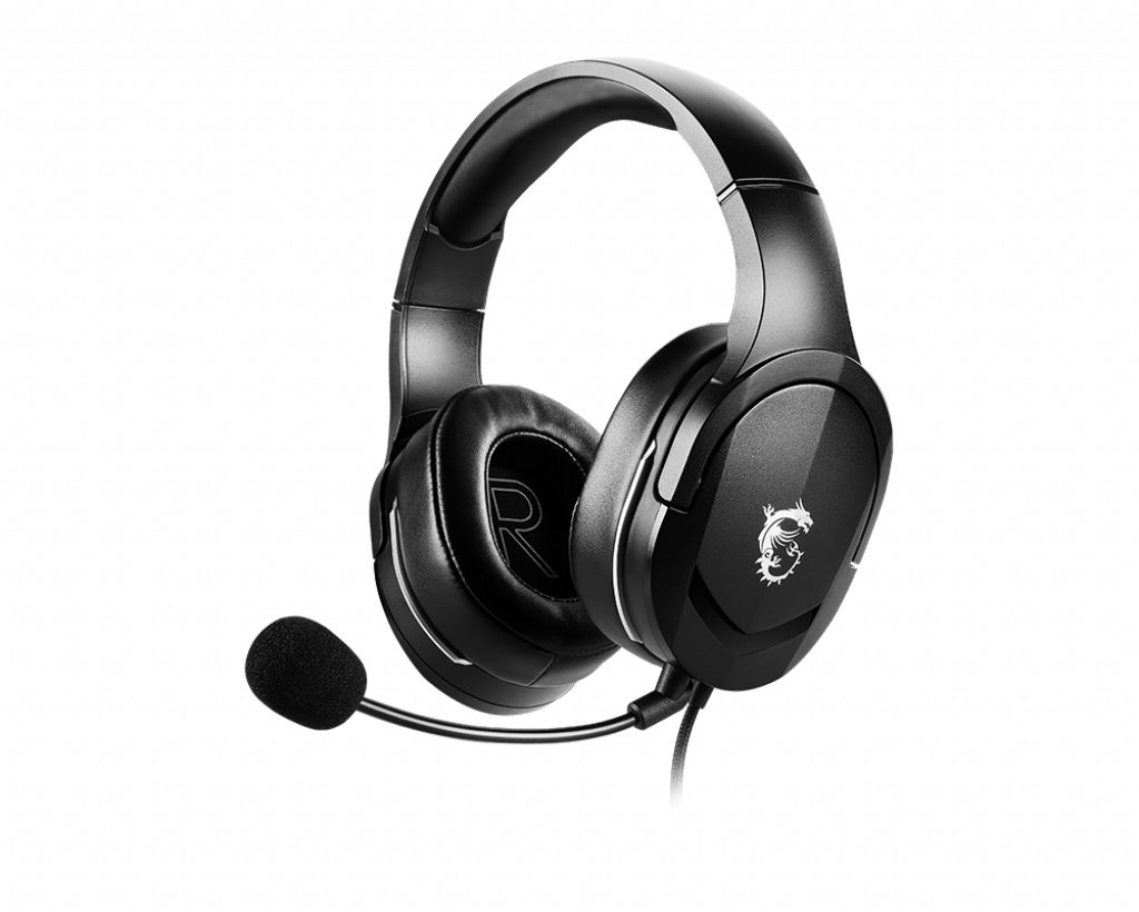 MSI - COMPONENTS IMMERSE GH20 Gaming Headset '3.5mm inline with audio splitter accessory, Black,
