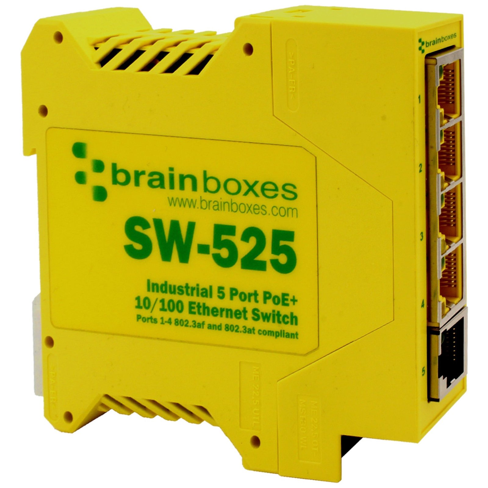 Brainboxes Industrial 5 Port PoE+ 10/100 Ethernet Switch SW-525