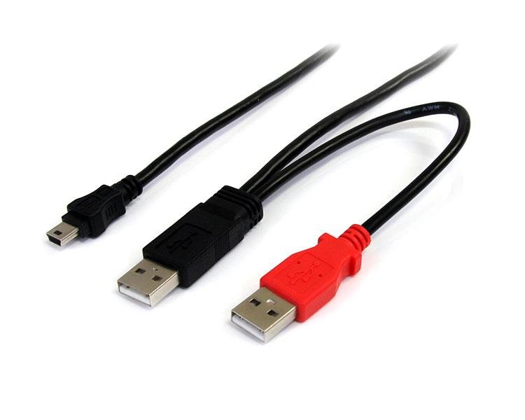 StarTech.com 1 ft USB Y Cable for External Hard Drive - A to mini B USB2HABMY1