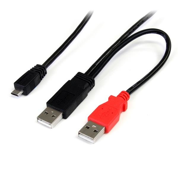 StarTech.com 1 ft USB Y Cable for External Hard Drive - Dual A to Micro B USB2HAUBY1
