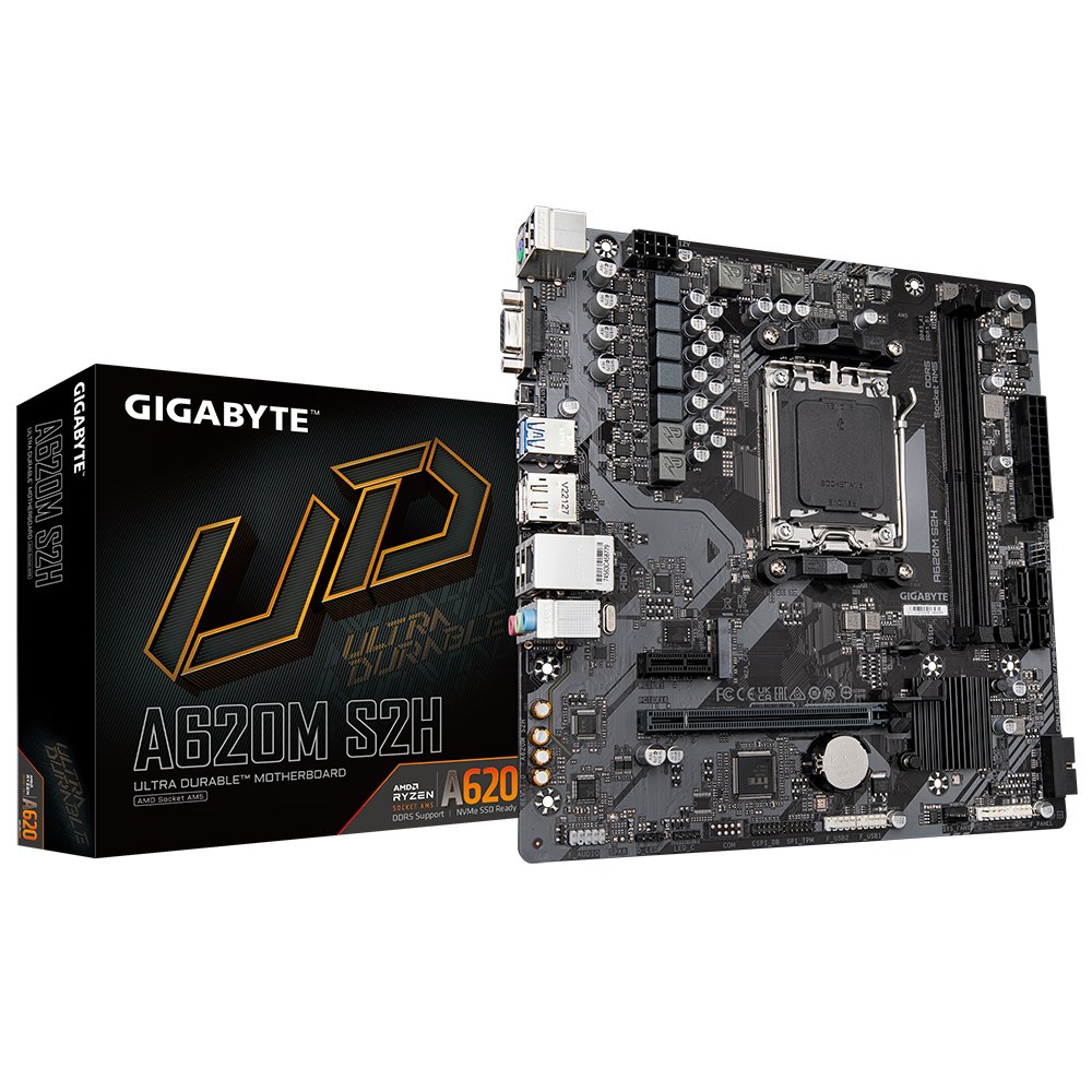 GIGABYTE A620M S2H Motherboard - Supports AMD Ryzen 8000 CPUs, 5+2+2 Phases Digital VRM, up to