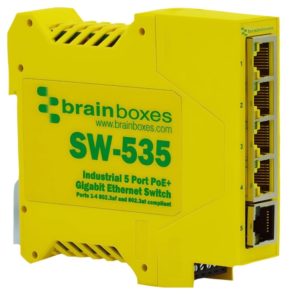 Brainboxes Industrial 5 Port PoE+ Gigabit Ethernet Switch SW-535
