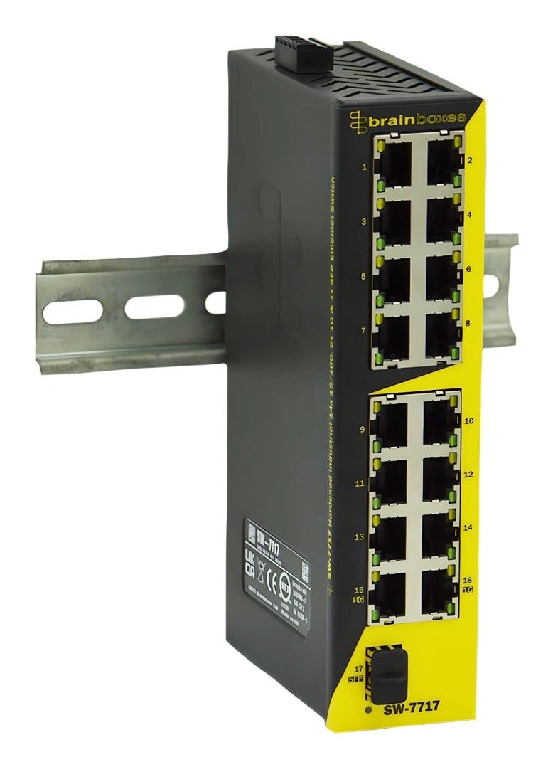Brainboxes Hard Industrial 14x10/100,2x1Gb Trunk & 1SFP Ethernet Switch SW-7717